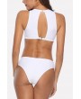 White Back Cutout Zipper Front Crop Top Apparel Swimwear