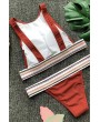 Dark-red Contrast Padded Crop Top Skimpy Thong Apparel Swimwear