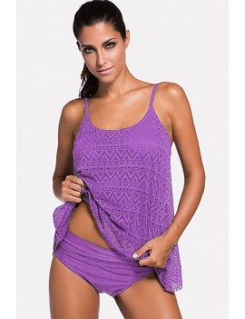 Purple Lace Spaghetti Straps Apparel Tankini Swimsuit