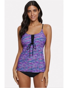 Purple Printed Crisscross Back Tied Apparel Tankini Swimsuit