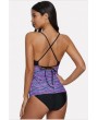 Purple Printed Crisscross Back Tied Apparel Tankini Swimsuit