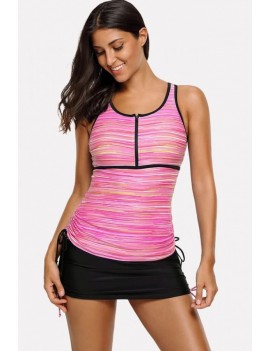 Pink Ombre Racer Back Skirted Sports Apparel Tankini Swimsuit