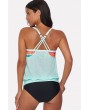 Light-blue Printed Mesh Crisscross Back Apparel Tankini Swimsuit