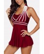 Ruched Contrast Stripe Halter Padded Apparel Tankini