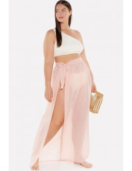 Pink Mesh Sheer Slit Apparel Plus Size Skirt Cover Up