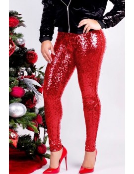 Red Glitter Sequin Apparel Plus Size Pants