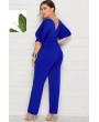 Blue Tied Waist V Neck Apparel Plus Size Jumpsuit