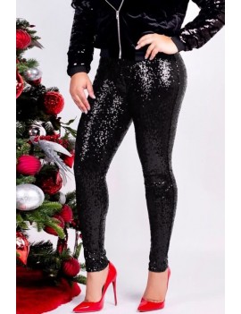 Black Glitter Sequin Apparel Plus Size Pants