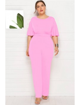 Pink Tied Round Neck High Waist Casual Jumpsuit