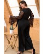 Black Lace Splicing Flare Sleeve Casual Plus Size Jumpsuit