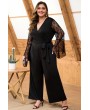 Black Lace Splicing Flare Sleeve Casual Plus Size Jumpsuit