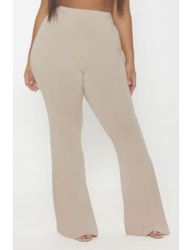 Beige High Waist Casual Plus Size Flared Pants