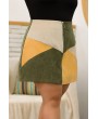 Army-green Color Block Zipper Up Casual Plus Size Skirt