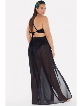Black Mesh Sheer Slit Apparel Plus Size Skirt Cover Up