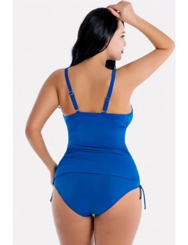 Blue Twisted Drawstring Tie Sides Apparel Plus Size Tankini Swimsuit