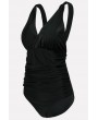 Black V Neck Ruched Padded Apparel One Piece Swimsuit