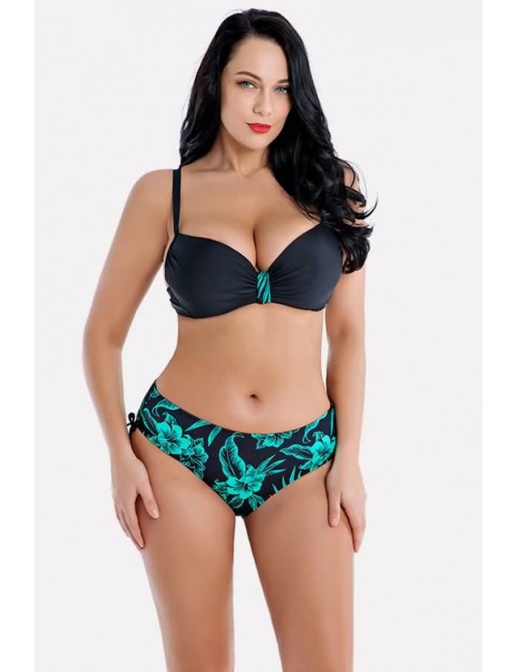 Green Floral Underwire Push Up Tie Sides Apparel Plus Size Swimwear