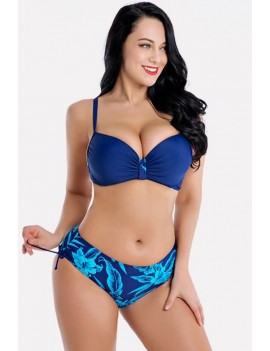 Blue Floral Underwire Push Up Tie Sides Apparel Plus Size Swimwear