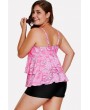 Pink Floral Print Ruffles Tiered Apparel Plus Size Tankini Swimsuit