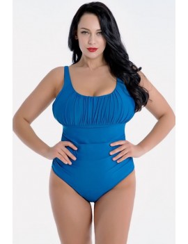 Blue Pleated U Neck Tied Back Apparel Plus Size One Piece Swimsuit