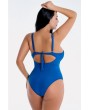 Blue Pleated U Neck Tied Back Apparel Plus Size One Piece Swimsuit