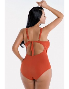 Orange Wrap Ruched Backless Apparel Plus Size One Piece Swimsuit