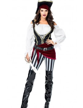Black-white Pirate Captain Lady Halloween swimwear