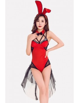 Red Bunny Girl Bodysuit Apparel Halloween swimwear