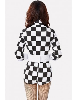 Black-white Checkered Racer Bodysuit Apparel Halloween swimwear