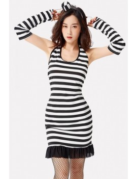 Black-white Stripe Prisoner Dress Halloween swimwear