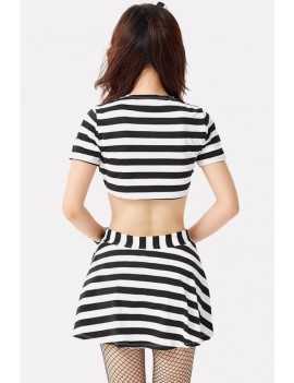 Black-white Stripe Prisoner Apparel Halloween swimwear