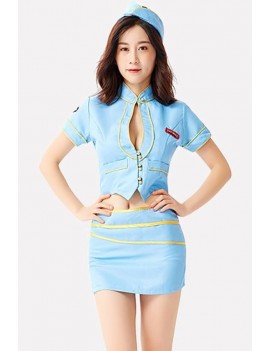 Light-blue Stewardess Apparel Halloween swimwear