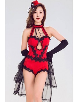 Red Dancer Bodysuit Apparel Halloween swimwear