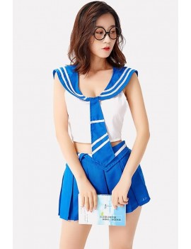 Blue-white School Girl Sailor Uniform Apparel Halloween swimwear