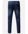 Men Blue Ripped Zipper Front Casual Jeans