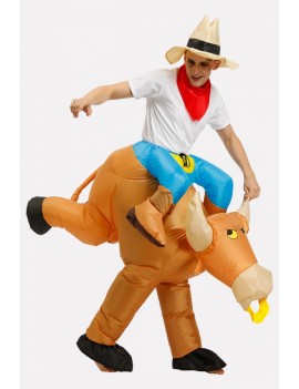 Men Light-brown Ride Bull Inflatable Adult Halloween Cosplay swimwear