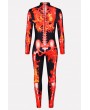 Men Black-red Skeleton Fire Print Halloween swimwear