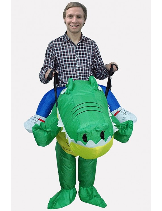 Men Green Ride Crocodile Inflatable Funny Halloween swimwear