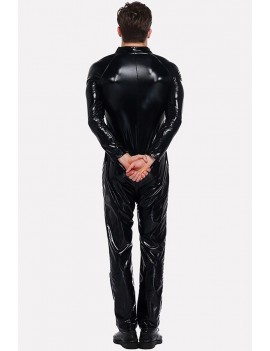 Men Black Patent Leather Motorcycle Rider Halloween Cosplay swimwear