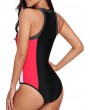 Color Block Zipper Up One Piece Swimwear
