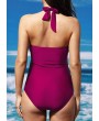 Halter Neck Solid Purple One Piece Swimwear