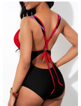 Tie Back Multicolor Striped One Piece Swimwear