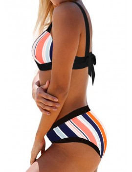 Tie Back Multicolor Striped Swimwear Set
