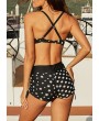 Criss Strap Polka Dot Print Drawstring Side Swimwear Set