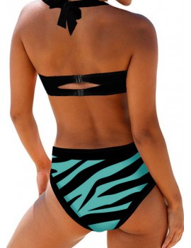 Halter Neck Bowknot Detail Leopard Print Swimwear Set