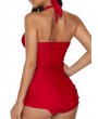 Halter Ruched V Neck Tankini Top and Panty