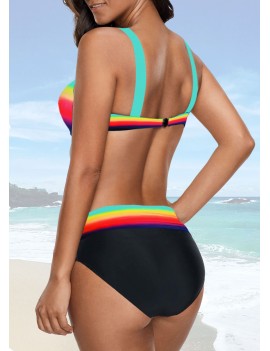 Strappy Dazzle Color High Waist Swimwear Set