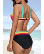Strappy Dazzle Color High Waist Swimwear Set