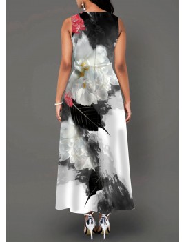 Sleeveless Flower Print High Waist Dress