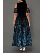 Cold Shoulder Lace Panel Printed Maxi Dress